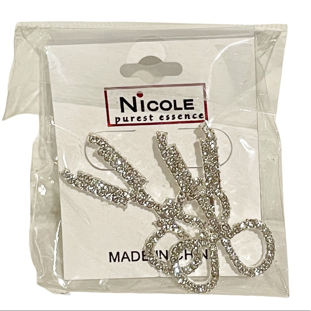 Silver Rhinestone Scissor Earrings HairDresser Stylist New‎ NWT